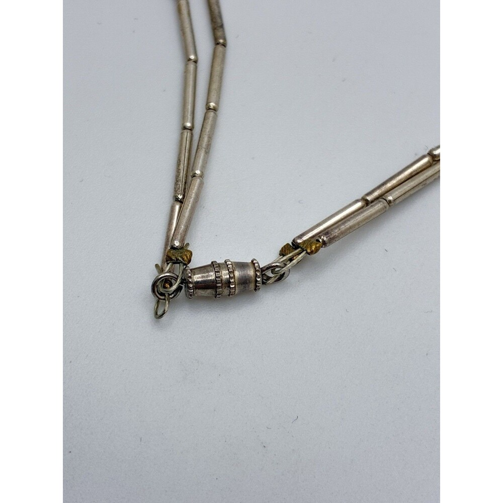 Mother Of Pearl ?Onyx? Beaded Silver Tone Necklace 20” VTG Double Strand READ - Picture 6 of 7